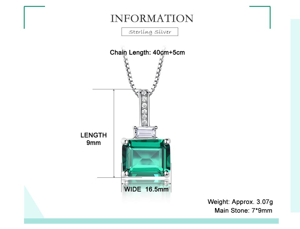 925 Sterling Silver Zircon Artificial Nano Emerald Locket Necklaces