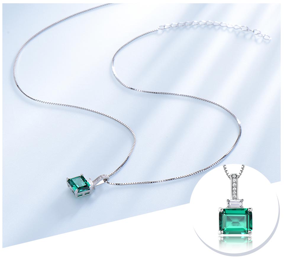 925 Sterling Silver Zircon Artificial Nano Emerald Locket Necklaces