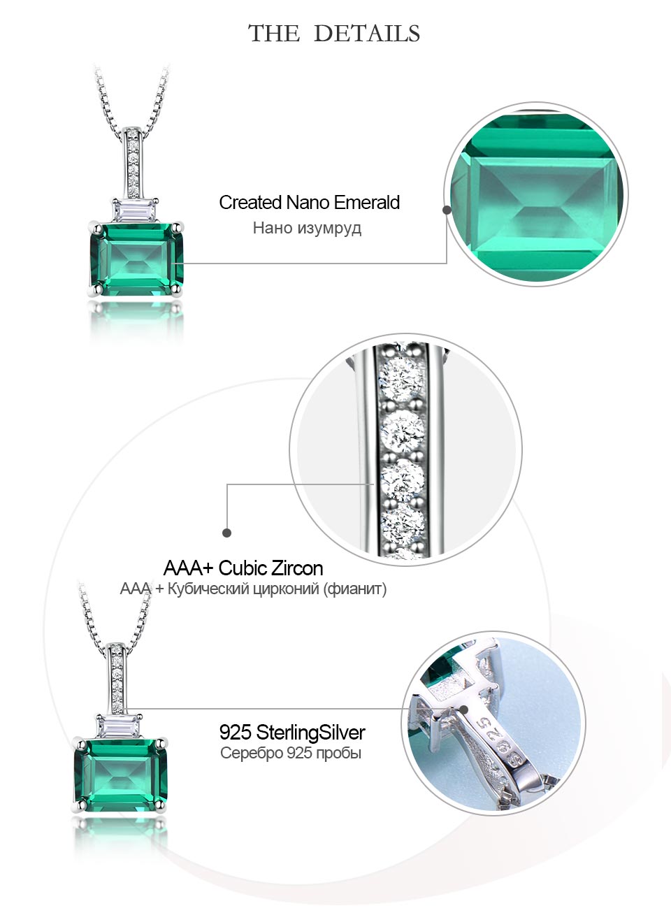 925 Sterling Silver Zircon Artificial Nano Emerald Locket Necklaces