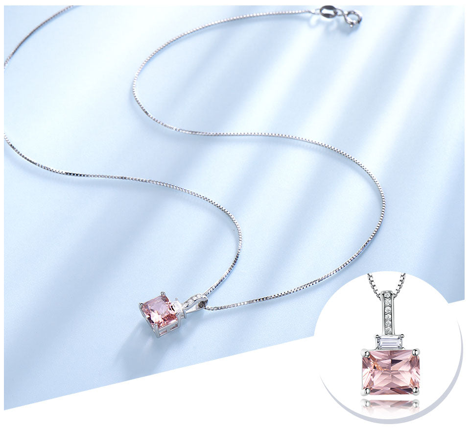 925 Sterling Silver Zircon Artificial Nano Morganite Locket Necklaces